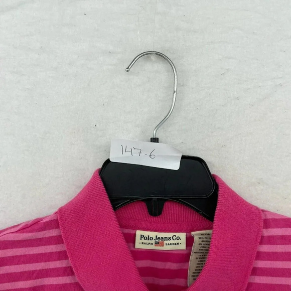 Polo Ralph Lauren Shirt Women's Sz M Pink Stripped 3-Button Collared Vented Hem - Picture 11 of 11